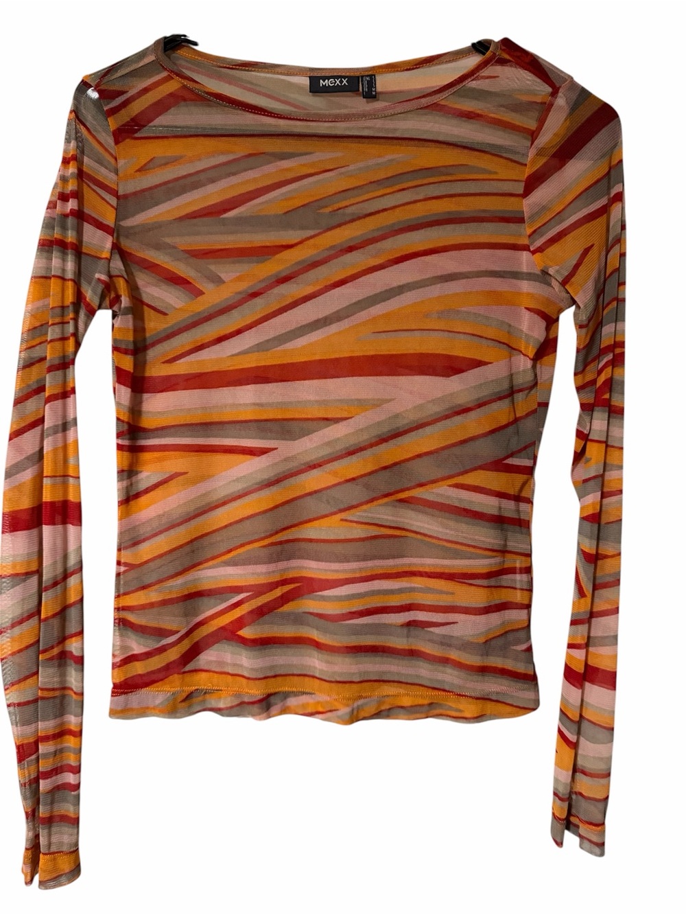 Mexx Striped Sheer Long-Sleeve Tee in Orange, Red & Tan